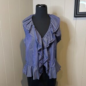 B16 Ralph Lauren Lauren Jeans Company Women’s Large Navy Ruffle Vest Blouse